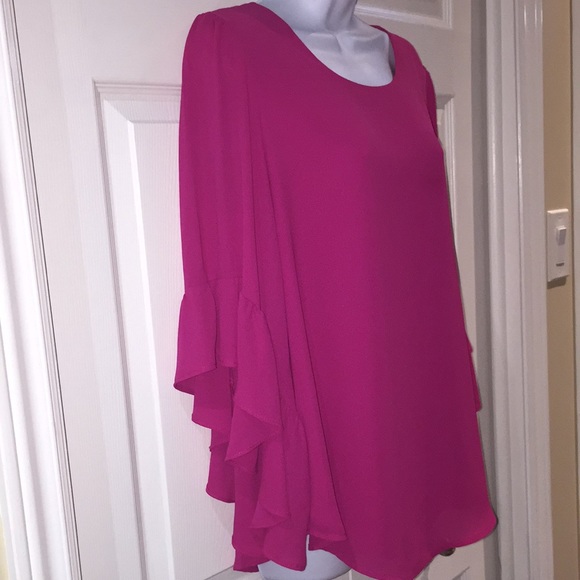 Joseph Ribkoff Ladies Pink Cascade Ruffle Flare 3/4 Sleeve Blouse Top Size 8 - Picture 3 of 11